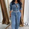 Women Sexy Stretch Denim Top and Pant Casual Two-Piece Set