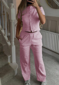 Women Short-Sleeved Shirt and Pants Two-Piece Set