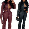 Women's Stretch Leather Pants and Top Fashion Casual Set